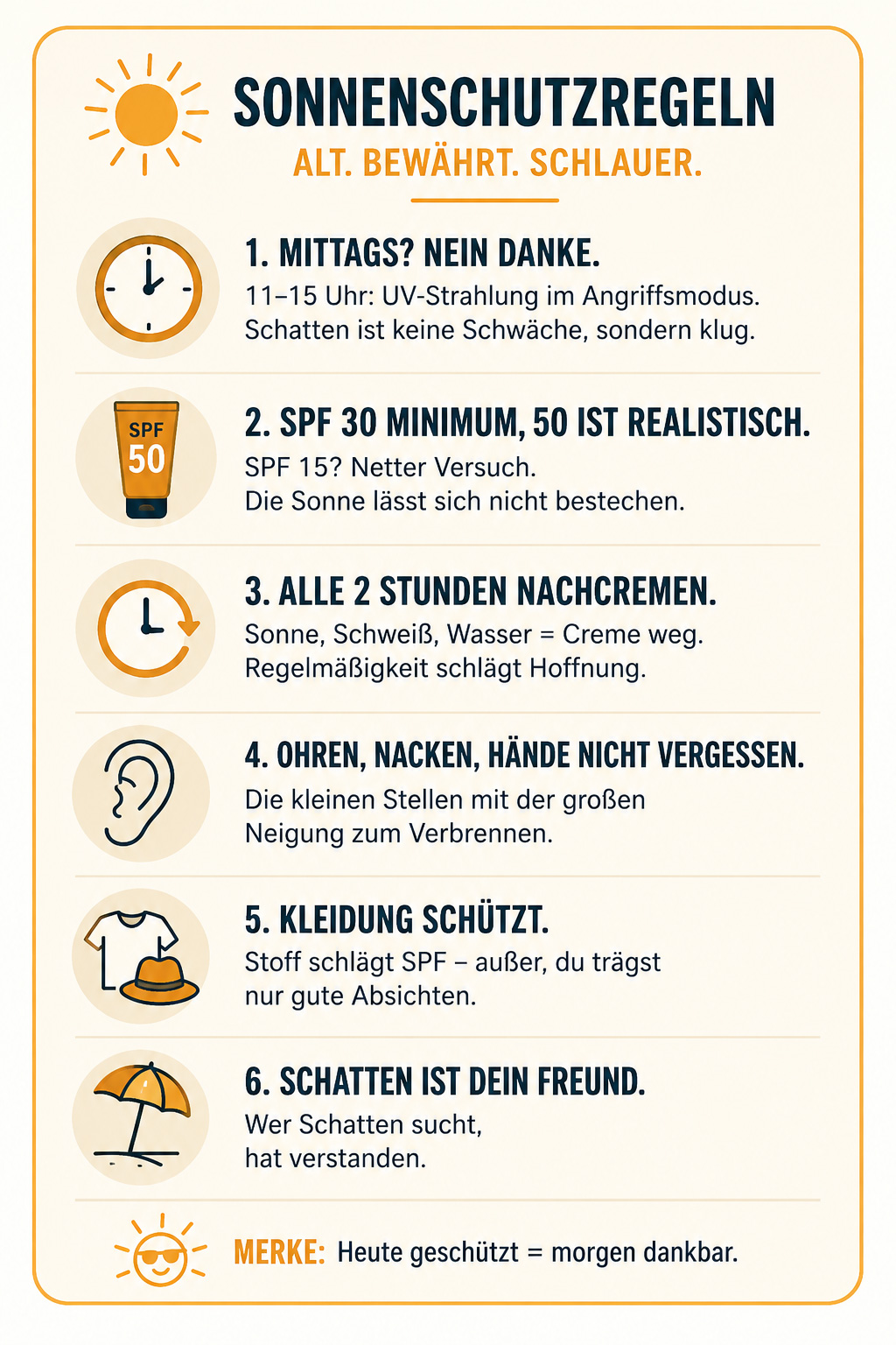 Die wichtigsten Sonnennschutzregeln auf einen Blick